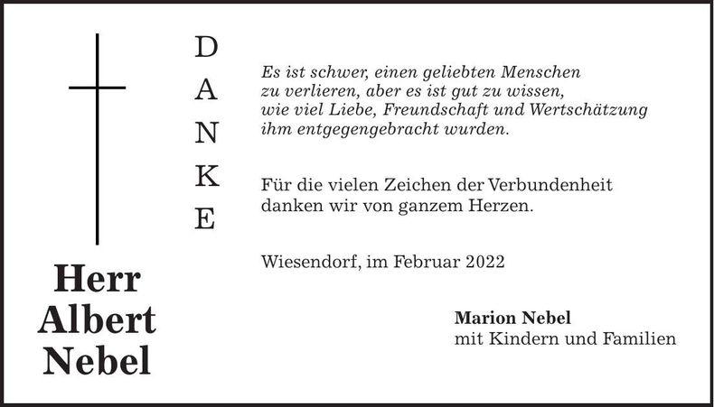 Traueranzeige Albert Nebel