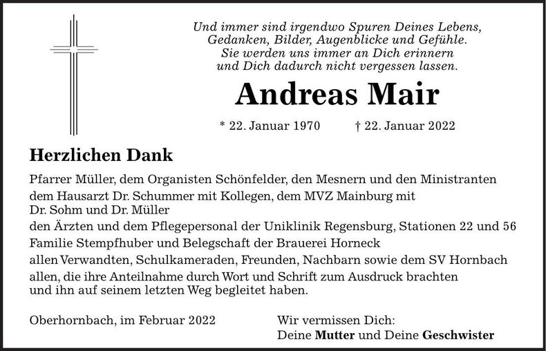 Traueranzeige Andreas Mair
