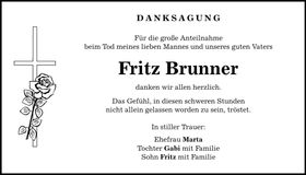 Traueranzeige Fritz Brunner