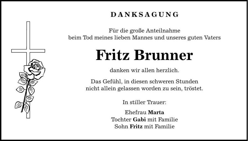 Traueranzeige Fritz Brunner