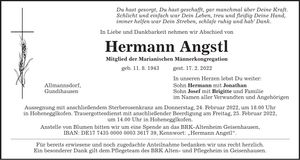 Traueranzeige Hermann Angstl