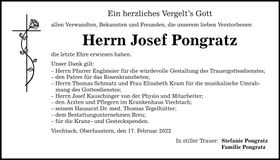 Traueranzeige Josef Pongratz