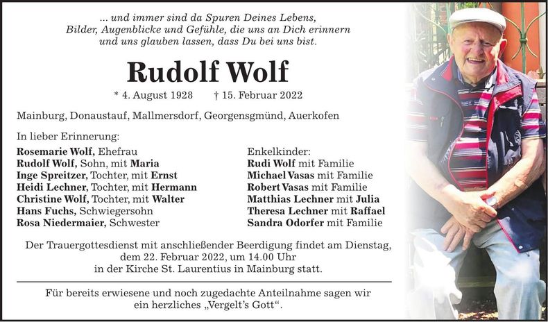 Traueranzeige Rudolf Wolf