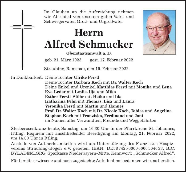 Traueranzeige Alfred Schmucker