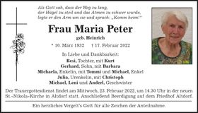 Traueranzeige Maria Peter