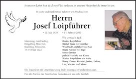 Traueranzeige Josef Loipführer