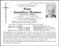 Traueranzeige Anneliese Hauner