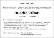 Traueranzeige Heinrich Urlhart