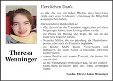 Traueranzeige Theresa Wenninger