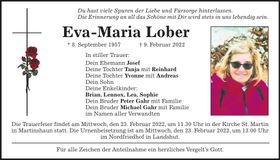 Traueranzeige Eva-Maria Lober