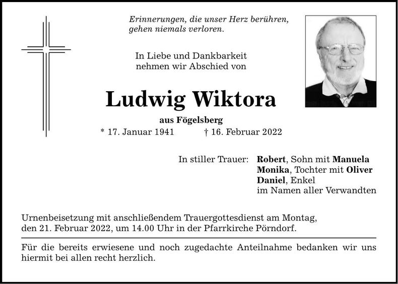 Traueranzeige Ludwig Wiktora