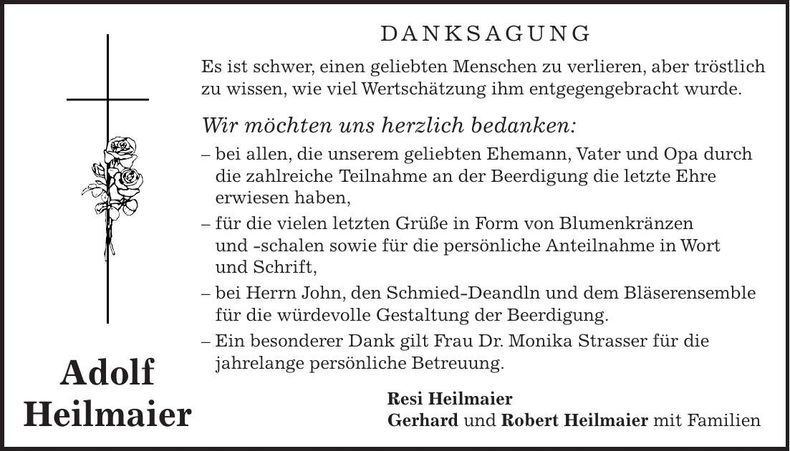 Traueranzeige Adolf Heilmaier
