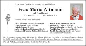 Traueranzeige Maria Altmann