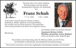 Traueranzeige Franz Schuh