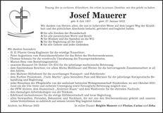 Traueranzeige Josef Mauerer