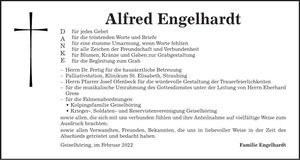 Traueranzeige Alfred Engelhardt