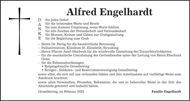 Traueranzeige Alfred Engelhardt
