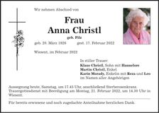 Traueranzeige Anna Christl