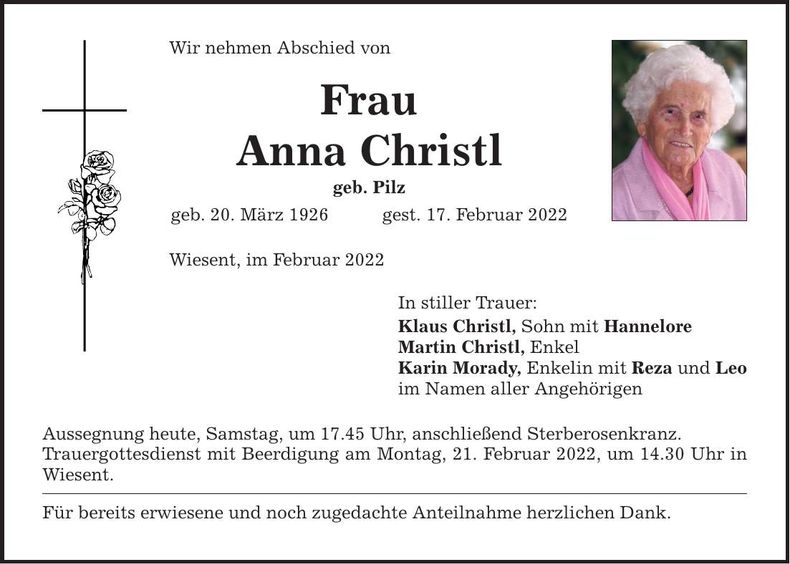 Traueranzeige Anna Christl