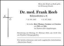 Traueranzeige Frank Reeb