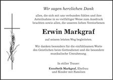 Traueranzeige Erwin Markgraf