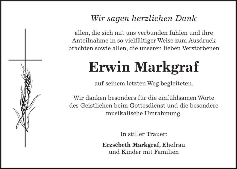Traueranzeige Erwin Markgraf