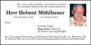 Traueranzeige Helmut Mühlbauer