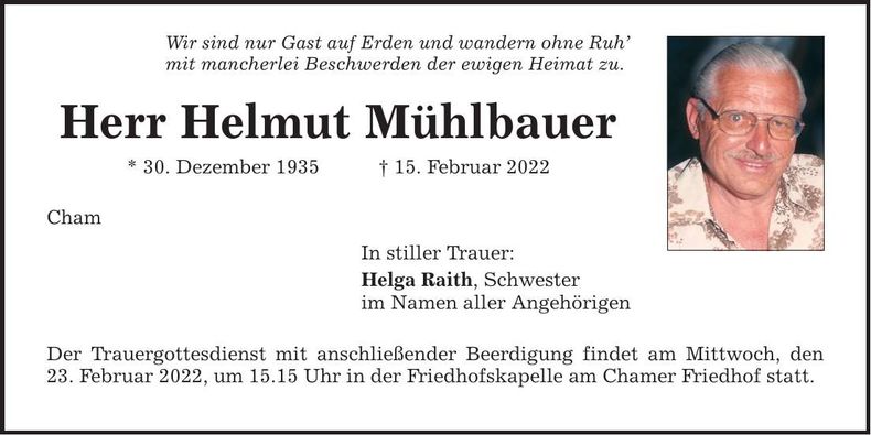 Traueranzeige Helmut Mühlbauer