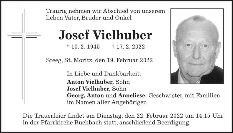 Traueranzeige Josef Vielhuber