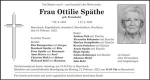 Traueranzeige Ottilie Späthe