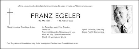 Traueranzeige Franz Egeler
