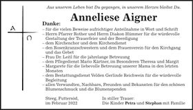 Traueranzeige Anneliese Aigner