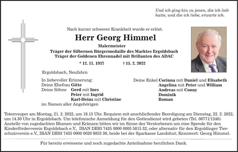 Traueranzeige Georg Himmel