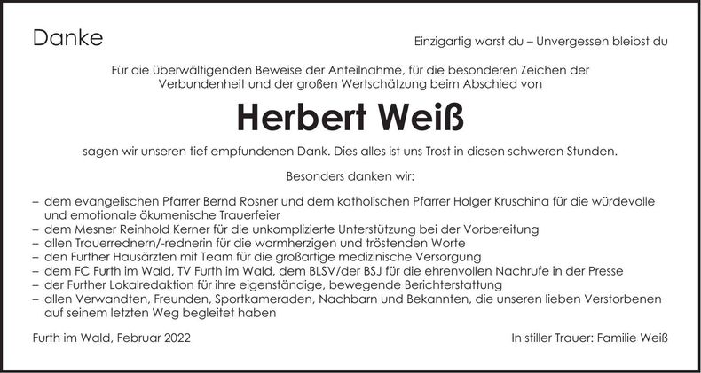 Traueranzeige Herbert Weiß