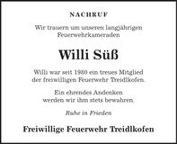 Traueranzeige Willi Süß