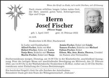 Traueranzeige Josef Fischer