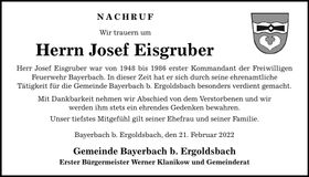Traueranzeige Josef Eisgruber