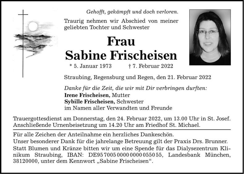 Traueranzeige Sabine Frischeisen