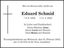 Traueranzeige Eduard Schmid