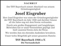 Traueranzeige Josef Eisgruber