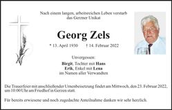 Traueranzeige Georg Zels