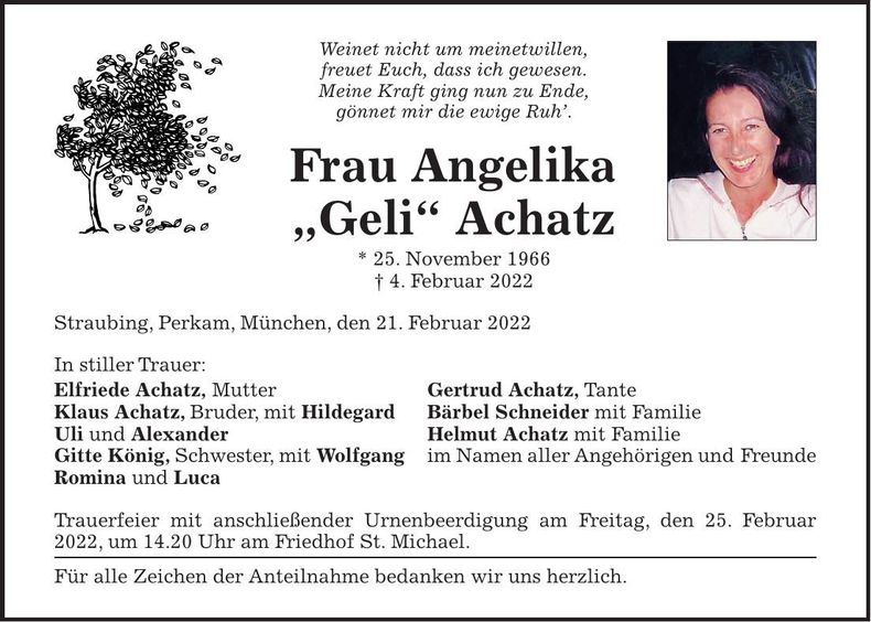 Traueranzeige Angelika Achatz
