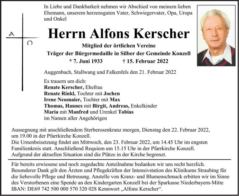 Traueranzeige Alfons Kerscher