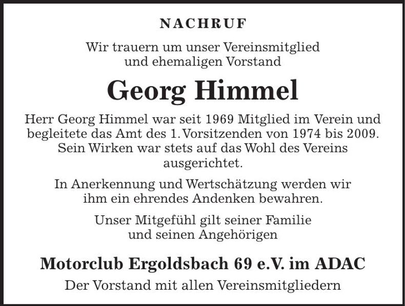 Traueranzeige Georg Himmel