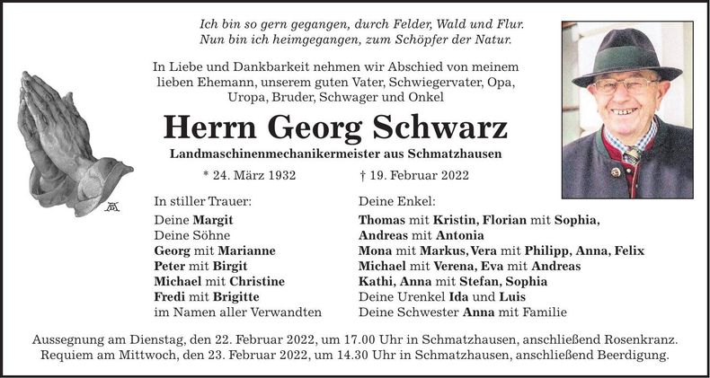Traueranzeige Georg Schwarz