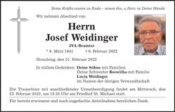 Traueranzeige Josef Weidinger
