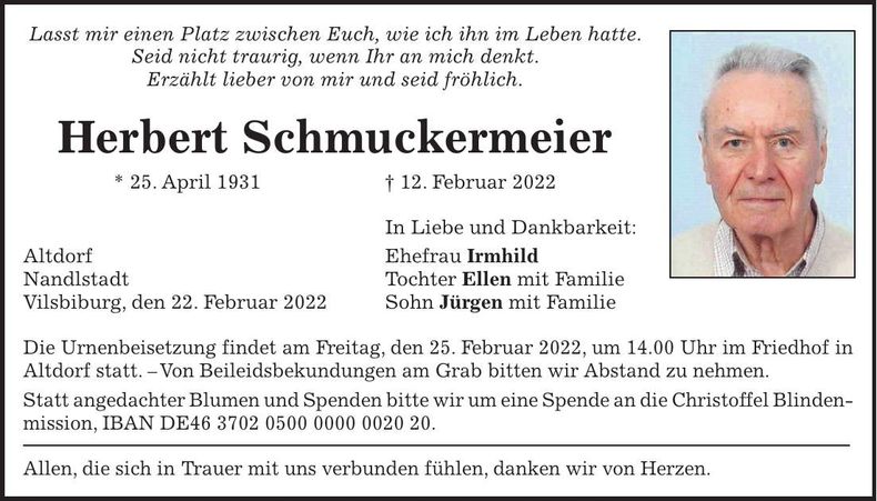 Traueranzeige Herbert Schmuckermeier
