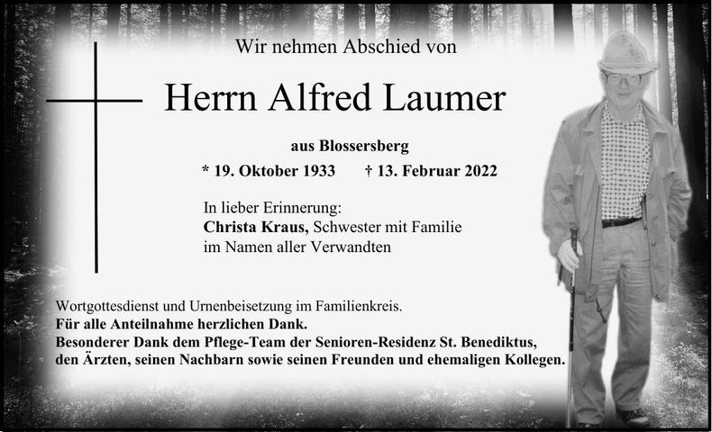 Traueranzeige Alfred Laumer