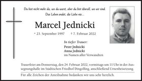 Traueranzeige Marcel Jednicki