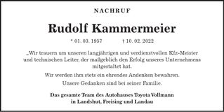 Traueranzeige Rudolph Kammermeier